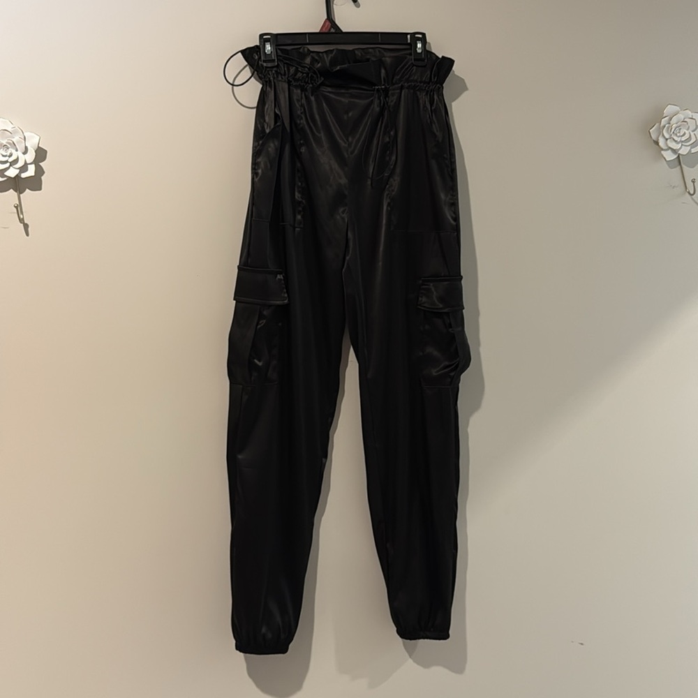 Black Cargo Jogger Pants with Tapered Fit